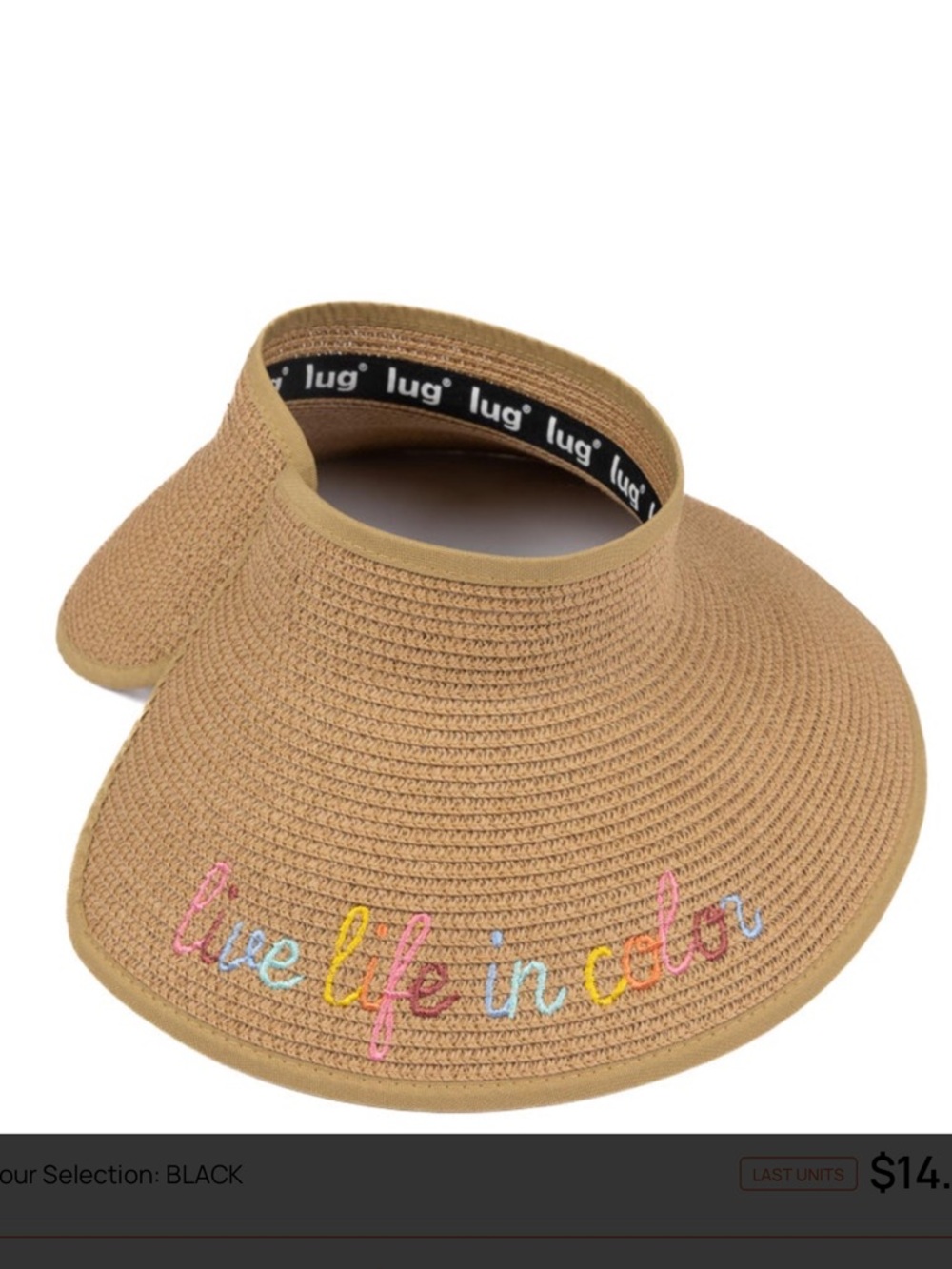 Lug Bimini Embroidered Straw Visor - Tan. NWT
